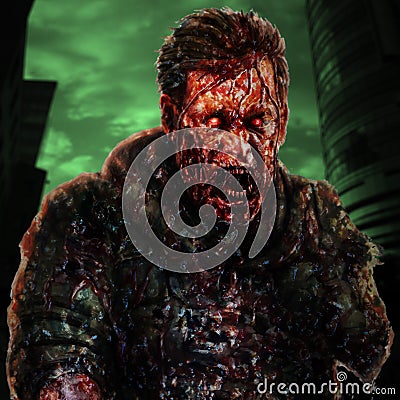 Danger zombie soldier shout concept. Drawing character illustration. Cartoon Illustration