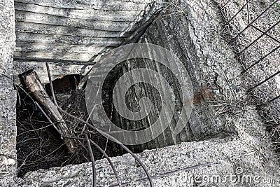Dangerous abandoned well, collapse, danger Stock Photo
