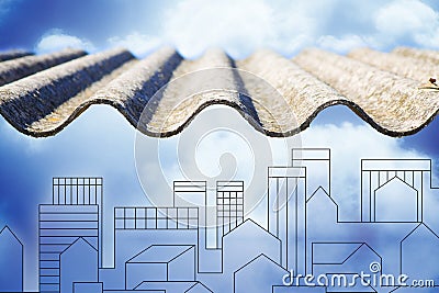 Dangerous asbestos roof - one of the most dangerous materials, used in the construction industry, with which buildings are built Stock Photo