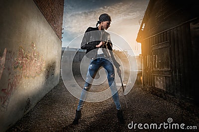 Dangerous beauty woman Stock Photo