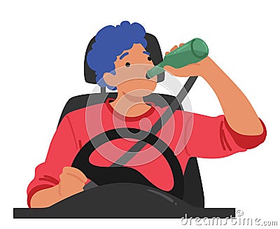 Dangerous Behavior of Man Irresponsibly Consumes Alcohol While Operating A Vehicle. Male Character Posing A Risk Vector Illustration