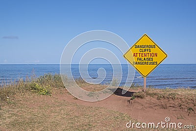 Dangerous Cliff Warning Sign Stock Photo