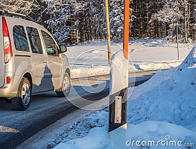 Dangerous curve in winter image Stock Photo