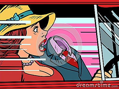 dangerous driving driver and passenger. A woman and a man in a car Vector Illustration