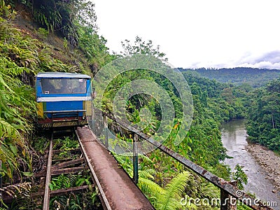 Dangerous ex-mine railroad track in Bengkulu Indonesia Editorial Stock Photo