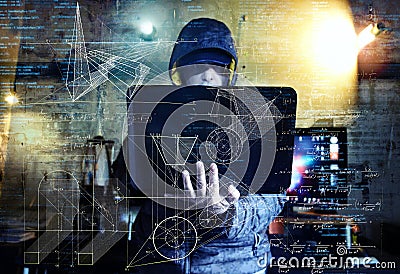 Dangerous hacker stealing data -industrial espionage concept Stock Photo