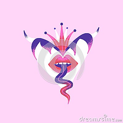 Dangerous heart. Creative Valentines Day card. Contemporary art. Mystical vector illustration in pink and purple colors Vector Illustration