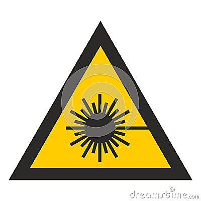 Dangerous laser radiation. Yellow triangle, warning symbol. Vector Illustration