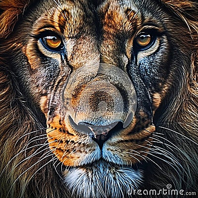 Dangerous lion male closeup, created with generative AI Stock Photo