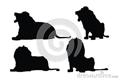 Dangerous lion sitting silhouette set on a white background. Wild Lions silhouette bundle design. Carnivore big cats sitting and Vector Illustration