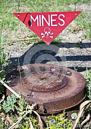 Dangerous mines sign Stock Photo