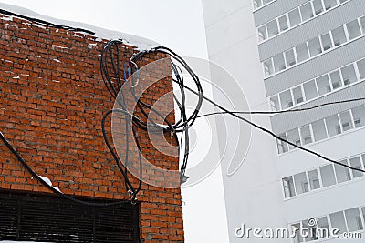 Dangerous and poor electrical wiring Stock Photo