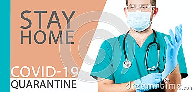 Dangerous respiratory Coronaviruse. Doctor in protective mask and gloves. Outbreaking COVID-19 Stock Photo