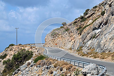 Dangerous road on island of Crete Stock Photo