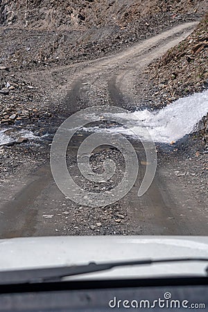 Dangerous rocky road to Ushguli village, Svaneti, Georgia Stock Photo