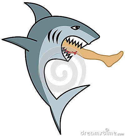 A dangerous shark eating a man`s leg Cartoon Illustration