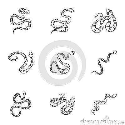 Dangerous snake icon set, outline style Vector Illustration