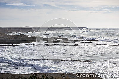 Dangerous surf crushing on the rugged cliffs of Montana de Oro State Park, San Luis Obispo county, California Stock Photo