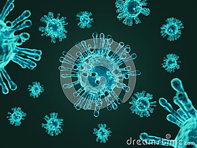 Dangerous virus under microscope, bacteria virus or germs microorganism cells Stock Photo