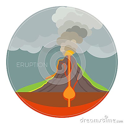 Dangerous volcano eruption scheme with lot of smoke Vector Illustration