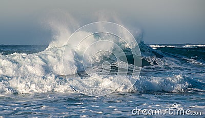 Dangerous wavy ocean with wind waves crashing Stock Photo