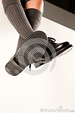 Dangling Boys School Shoes Stock Photo