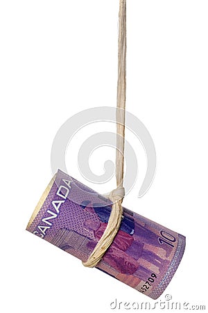 Dangling Canadian dollar Stock Photo