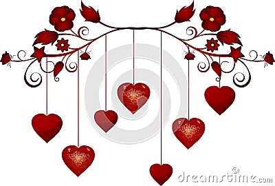 Dangling valentine hearts Vector Illustration