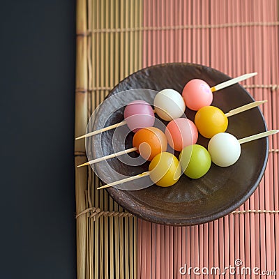 Dango-dessert with anko paste and kinako flour 1 Stock Photo