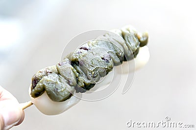 Dango - Japanese rice dumpling made of green tea and red bean Stock Photo