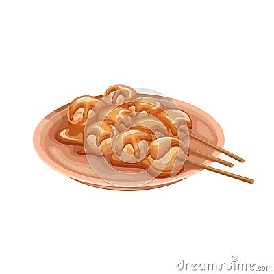 Dango, traditional Japan food, dumplings on sticks with syrup from soy sauce, sugar Vector Illustration
