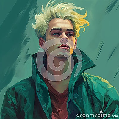 Daniel In Artgerm-inspired Green Sweater And Jacket Stock Photo