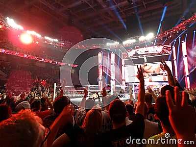 Daniel Bryan pins Dolph Ziggler in middle of ring as crowd count Editorial Stock Photo