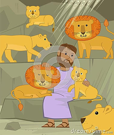 Daniel With Lions Vector Illustration