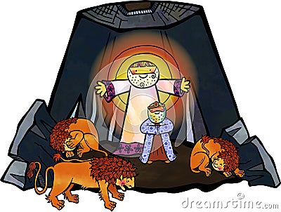 Daniel in the Lions Den Cartoon Illustration