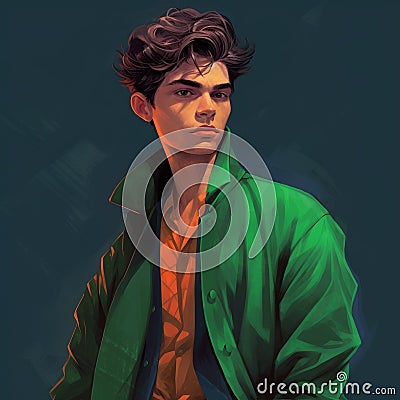 Daniel In Artgerm-inspired Green Sweater And Jacket Stock Photo