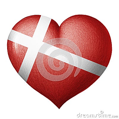 Danish flag heart isolated on white background. Pencil drawing Stock Photo