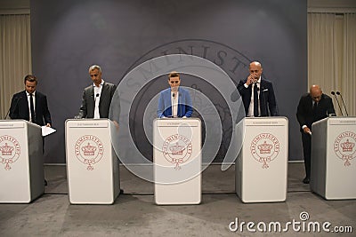 Danish government ministers hold joint press conference about mink cull during Covid-19 pandemic. Editorial Stock Photo