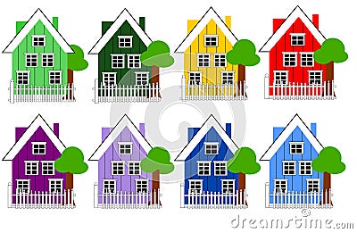 Danish Houses in Different Color Variations Vector Illustration