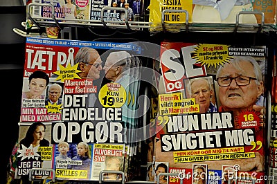 DANISH MEDIA HEADLINE AND COVER ABOUT ROYALS Editorial Stock Photo