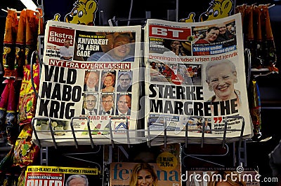 DANISH MEDIA HEADLINE AND COVER ABOUT ROYALS Editorial Stock Photo