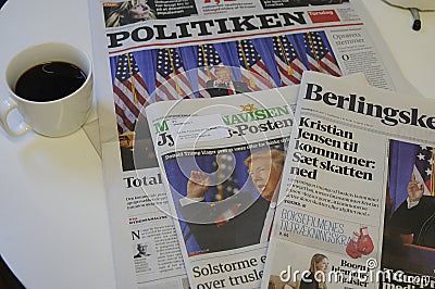 DANISH MEDIA HIGH LIGHT ON PRESIDENET ELCTIO TRUMP Editorial Stock Photo