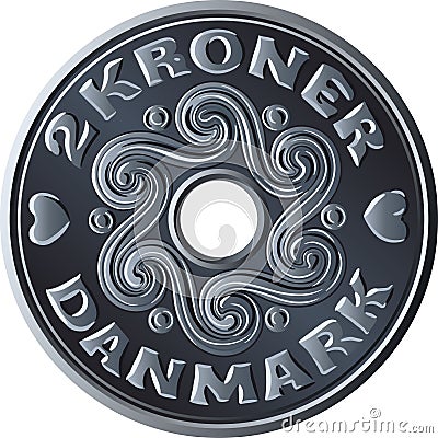 Danish two crone coin Vector Illustration