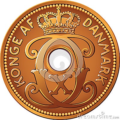 Danish 5 ore coin Vector Illustration