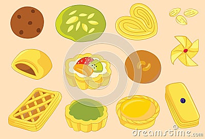 Danish, Pie and Cookies Vector Icon and Illustration Cartoon Illustration