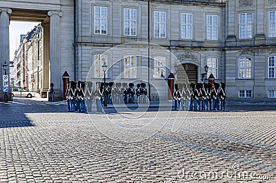 Danish Royal Guards at Amalienborg Palace in Copenhagen Editorial Stock Photo