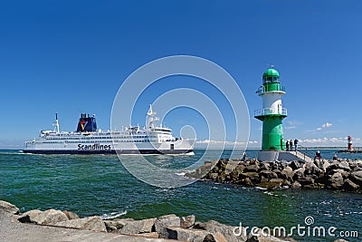 Danish Scandlines ferry entering the port in Rostock, Germany Editorial Stock Photo