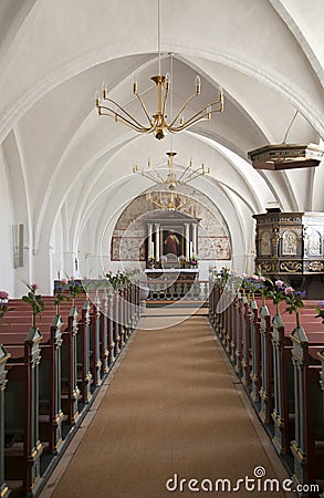 Danish village church interior. Stock Photo