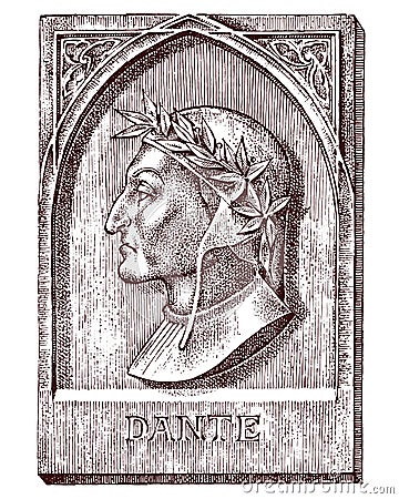Dante Alighieri. Element for architecture, design on building for tattoo or t-shirt design. Symbol of science Vector Illustration