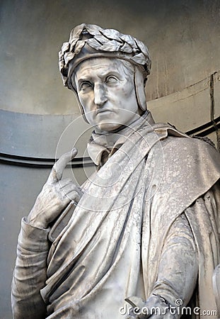 Dante Alighieri in the Niches of the Uffizi Colonnade in Florence Editorial Stock Photo